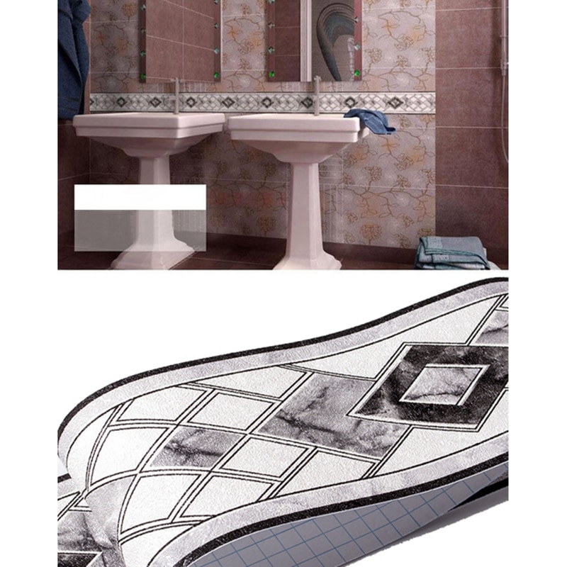 PVC Self-Adhesive Wallpaper Borders Waistline Geometric Pattern Baseboard Living Room Bathroom Kitchen Tiles Stickers Black