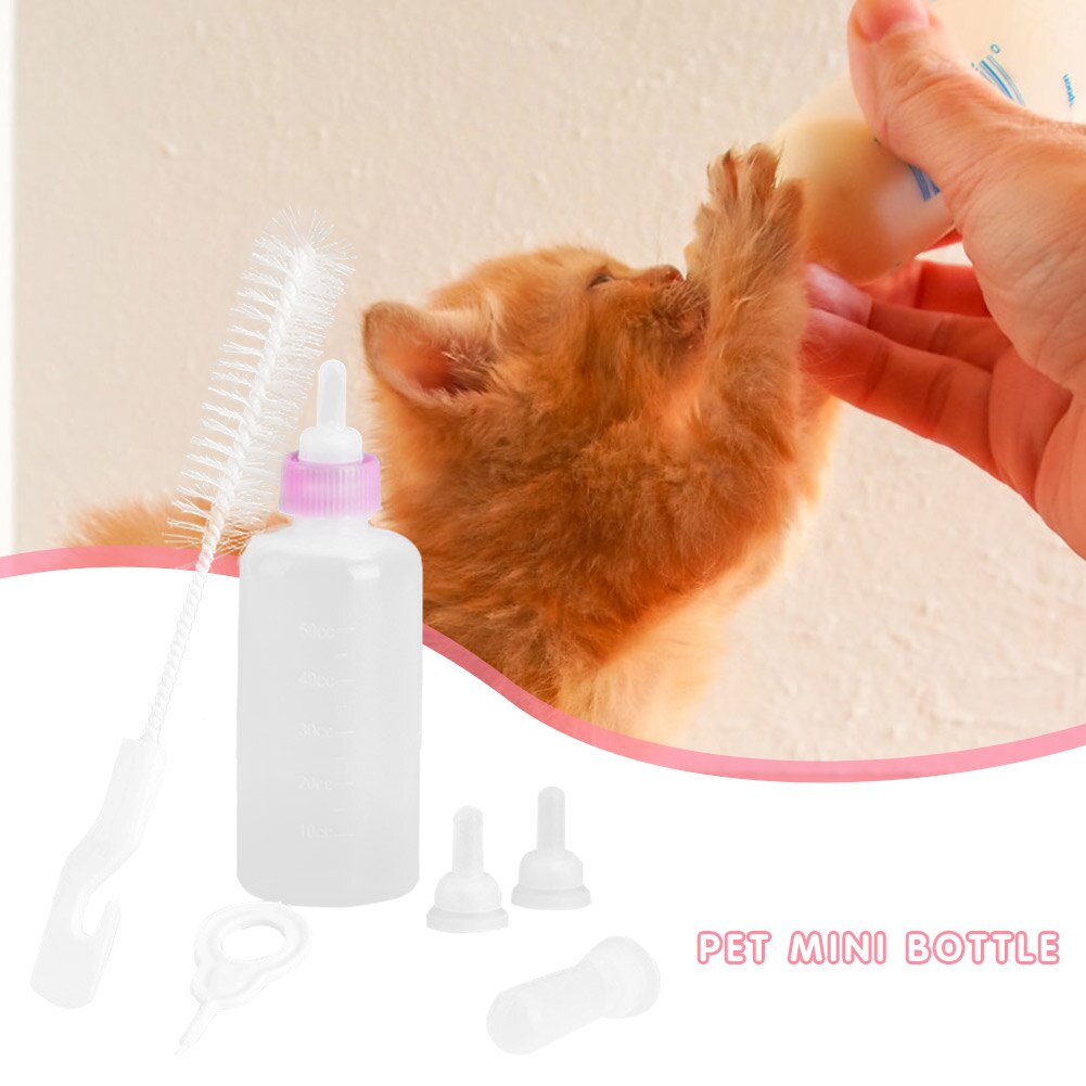 Puppy Kitten Zuigfles Set Siliconen Dierbenodigdheden Hond Kat Baby Verpleging Water Melk Feeder Met Reinigingsborstel Fopspenen