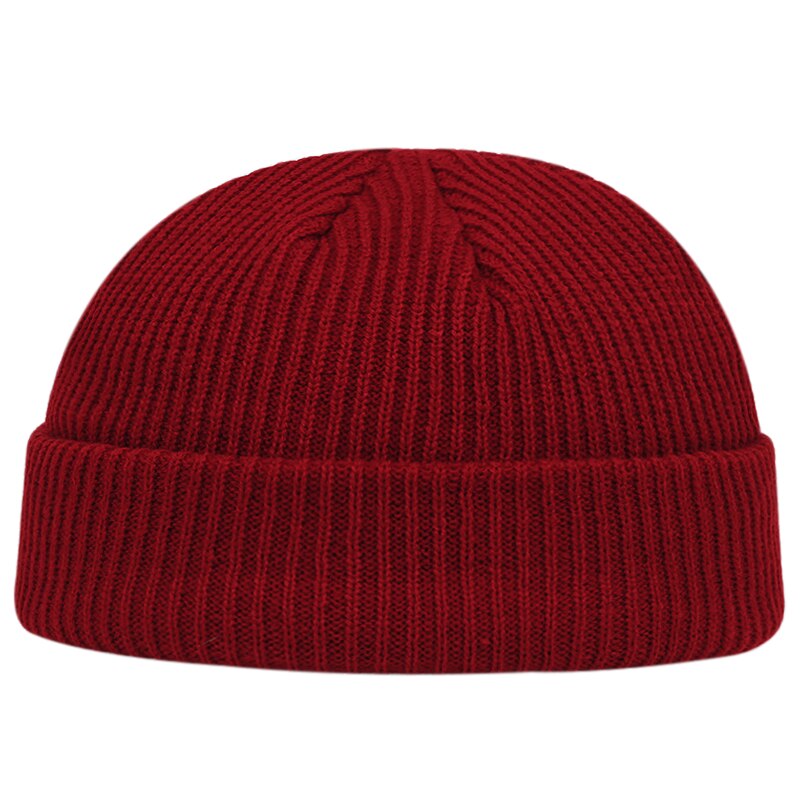 Herfst winter meloen muts heren dames gebreide muts muts schedelkap matrozenmutsen manchet kort randloos retro marineblauwe hoeden casquette: Wijnrood