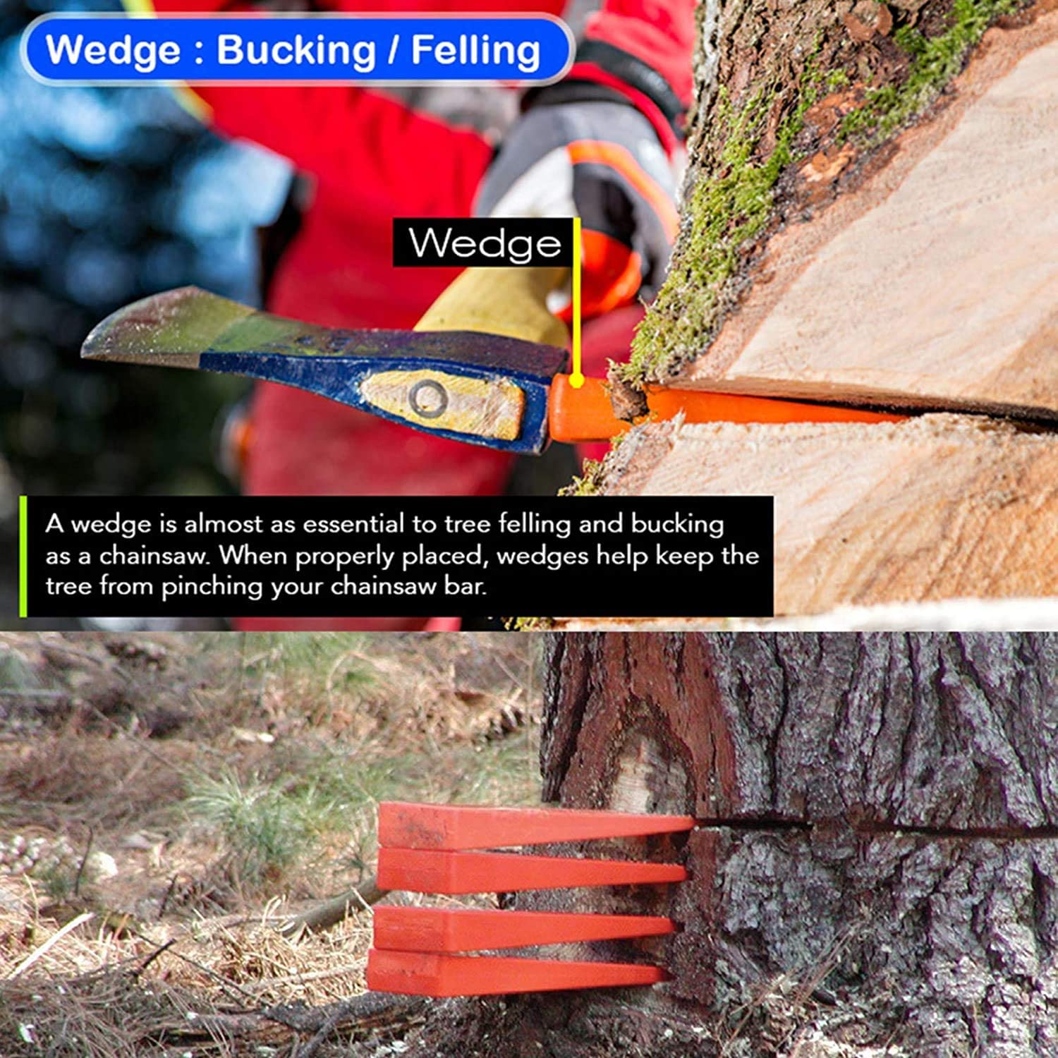5.5Inch Tree Felling Wedge Chain Saw Logging Supplies Cutting Wood Splitting Tree Cutting Wedge Spiked Logging Tool for Chainsaw