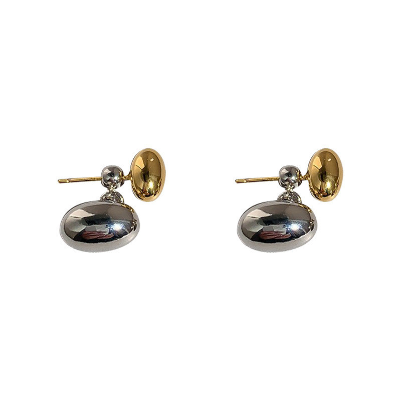 Pendientes de tuerca con contraste de Metal ovalado geométrico francés, pendiente con personalidad, un estilo, dos prendas para mujeres y niñas, joyería para fiestas y vacaciones