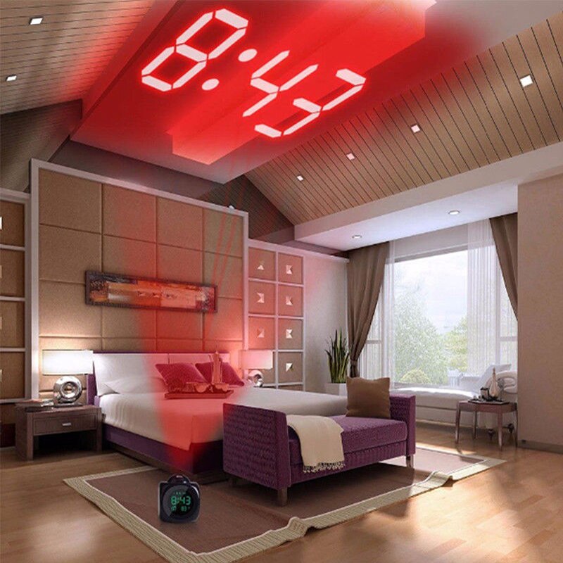 ZGXTM LCD Projection LED Display Time Digital Alarm Clock Talking Voice Prompt Thermometer Snooze Function Desk