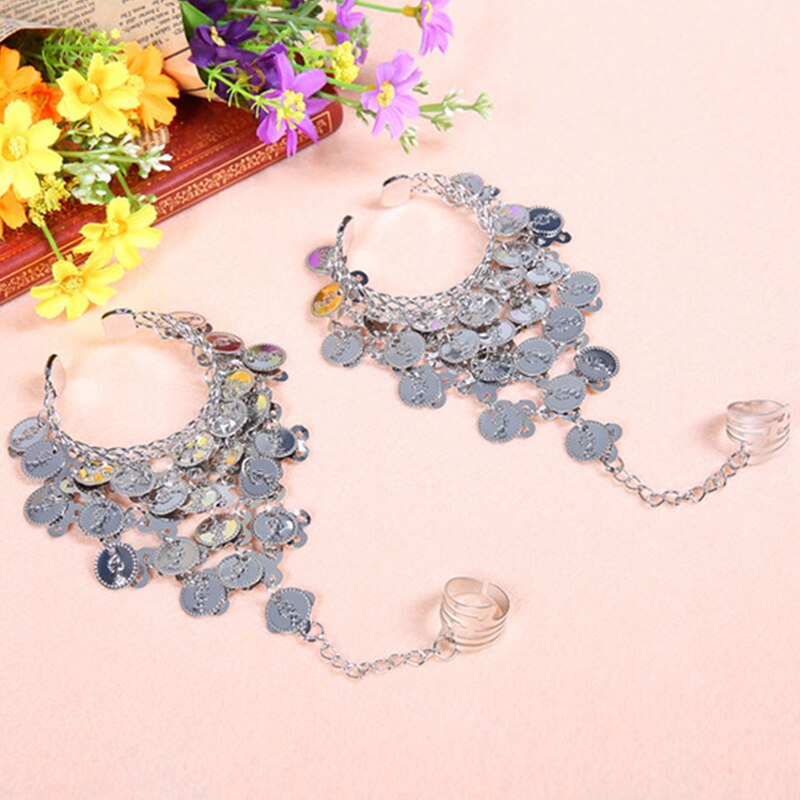 Ropa de baile joyas estilo Bollywood brazaletes para bailar 1 par conjunto de joyas accesorios de joyería hindú: silver