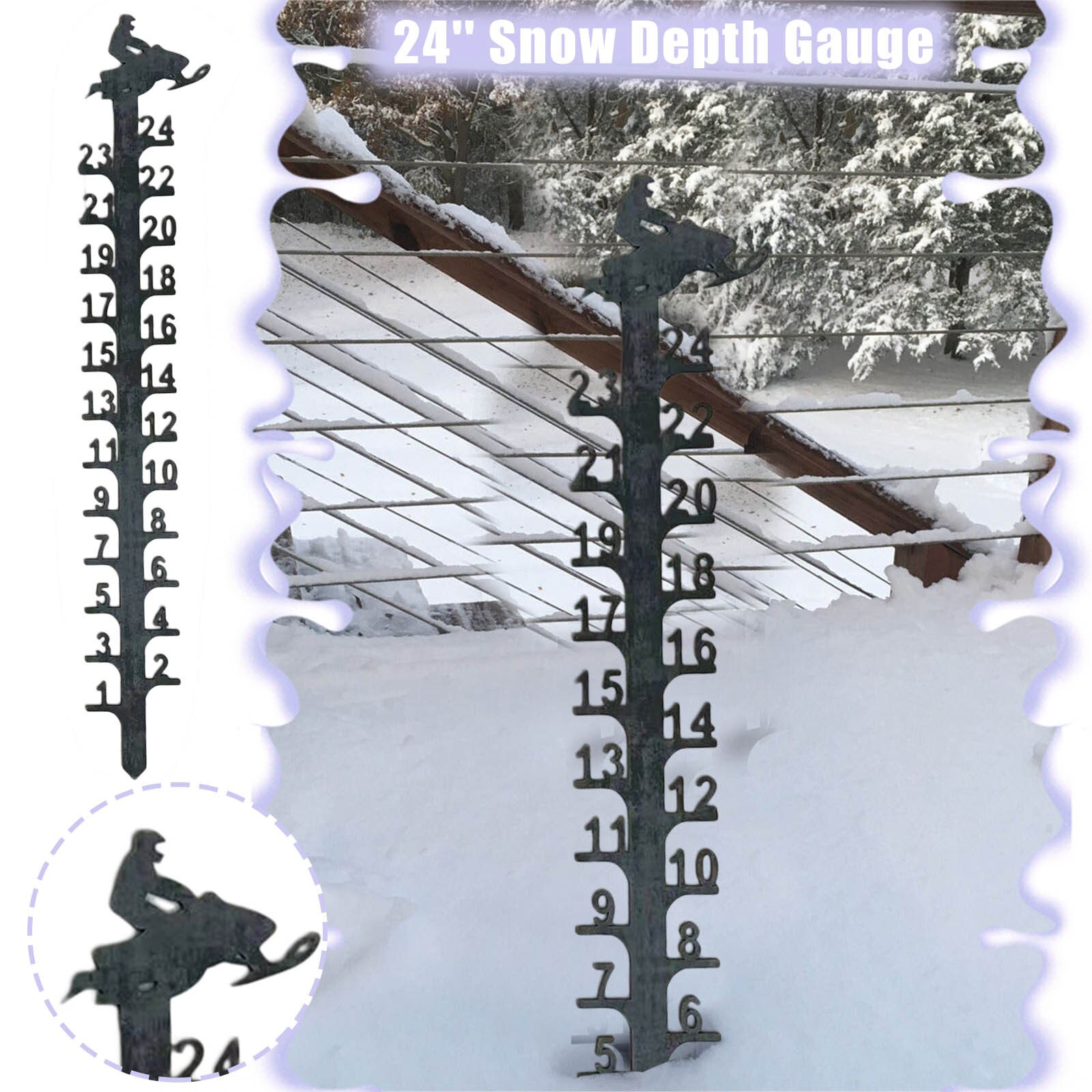 Snow 24 Snow Gauge, Snowmobile Snow Gauge, Handmade Metal Garden Snow Gauge Garden Pile, Rain Gauge Outdoor Decoration