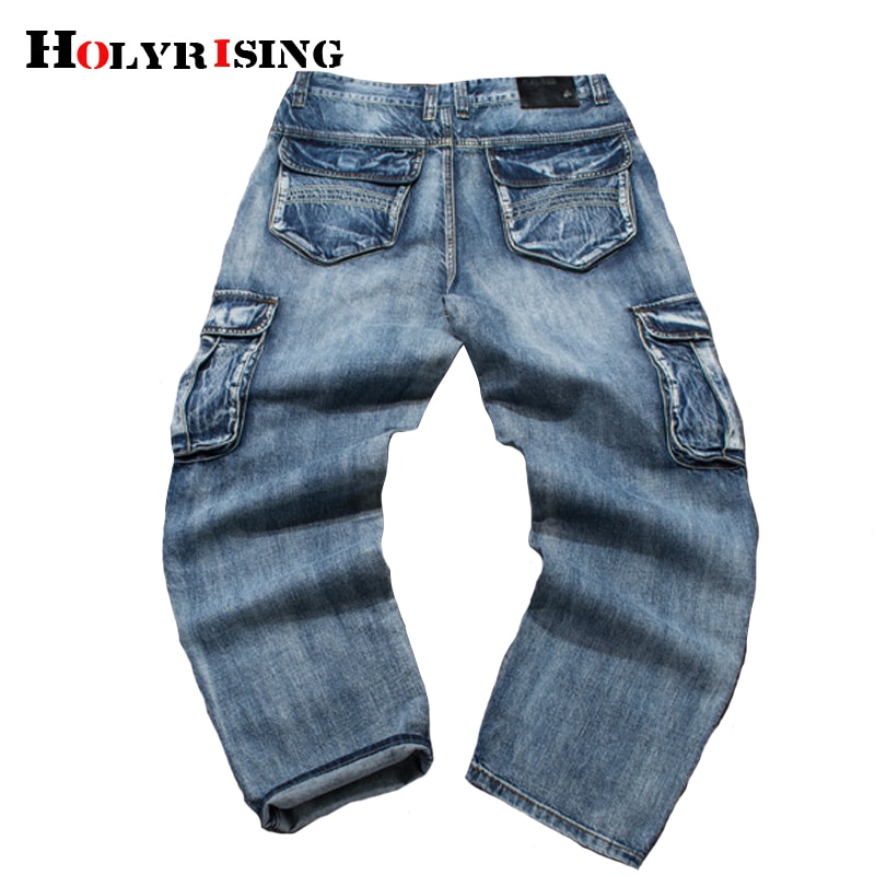 Holyrising mænd jeans bukser afslappet bomuld denim bukser multi pocket cargo jeans mænd denim bukser stor størrelse 18665-5