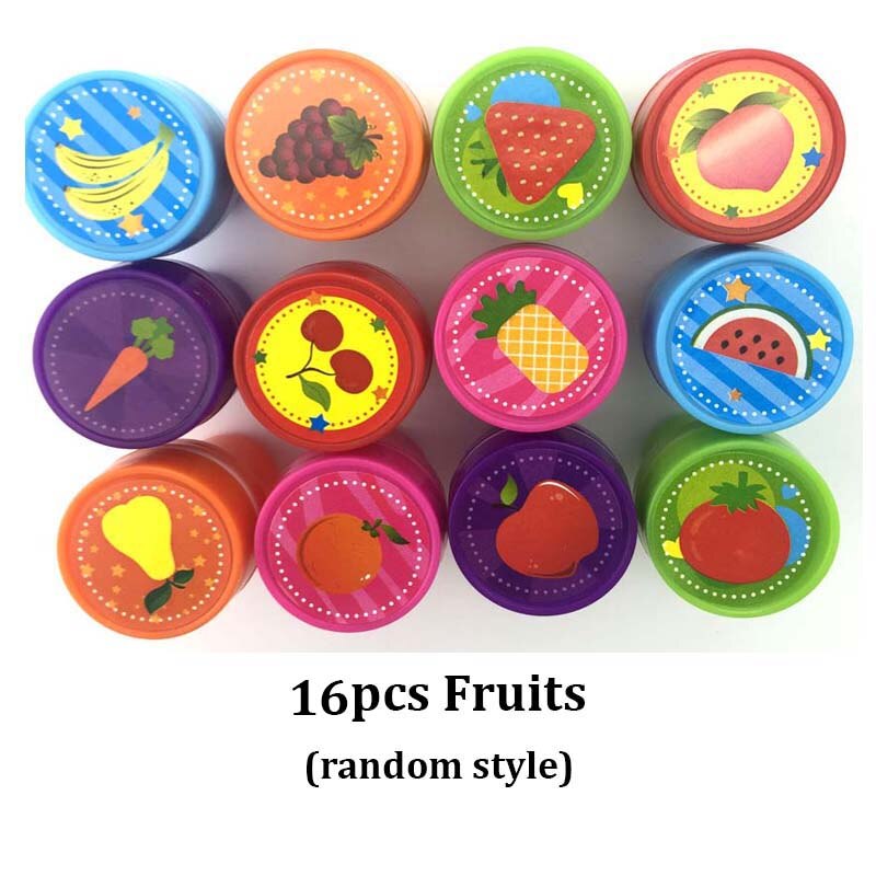 16 Stks/partij Kinderen Speelgoed Postzegels Cartoon Dieren Fruit Kids Seal Voor Scrapbooking Fotoalbum Decor Stamper Diy Stamper Speelgoed Zxh: 16pcs Fruits