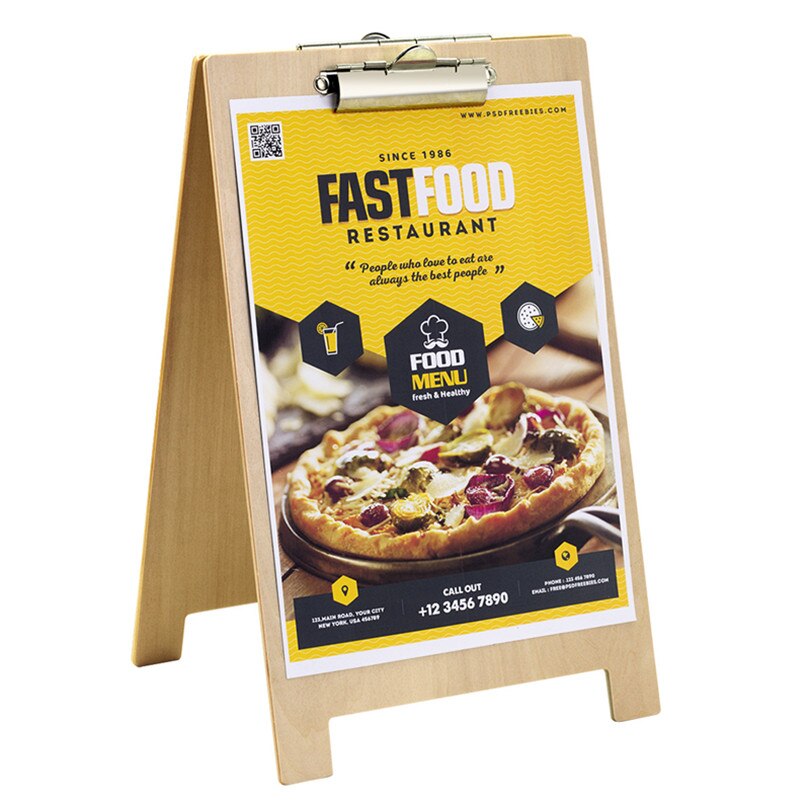 A4 A Frame Clipboard File Form Holder Menu Board Wooden Menu Holder With Metal Clip for Displaying Specials
