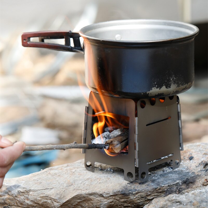 Lille udendørs camping rustfrit stål folde multifunktions brændeovn kort ovn ultra let bærbar alkohol komfur
