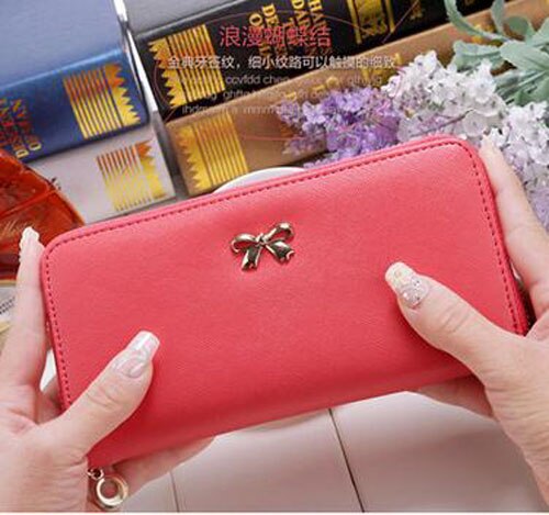 Senhoras bonito bowknot feminino longo carteira portátil bolsa de embreagem 2020 novo telefone bolsa titular do cartão carteira: Watermelon Red