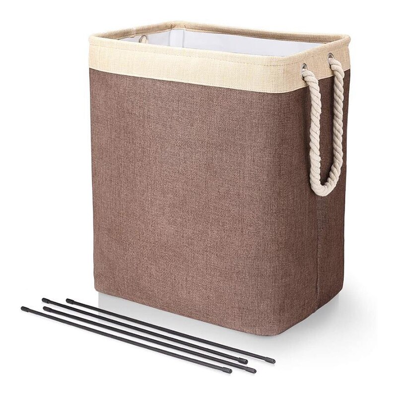 Foldable Laundry Basket Large Capacity Practical Clothes Storage Basket for Home Bathroom Bedrom 42X31X50cm WWO66: Coffee   beige