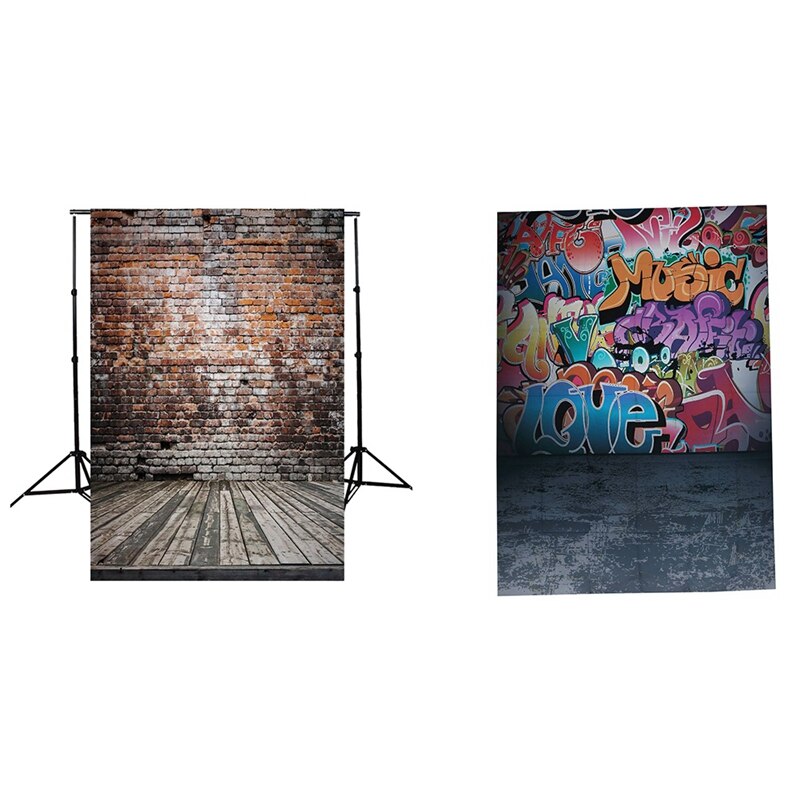 2 Stck Vinyl Fotografie Hintergrund 5X7Ft Vinyl Fotografie Hintergrund-Diamant Zauberstab & Graffiti