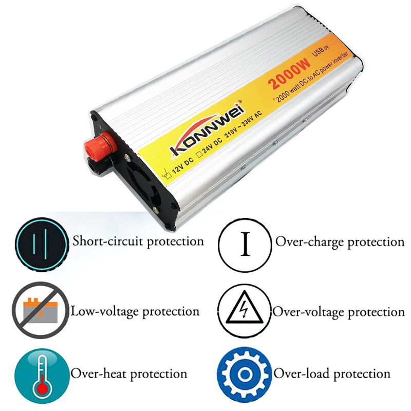 2000W Car Inverter DC 12 V to AC 220 V Power Inverter Charger Transformer Vehicle Power Inverter Power Switch