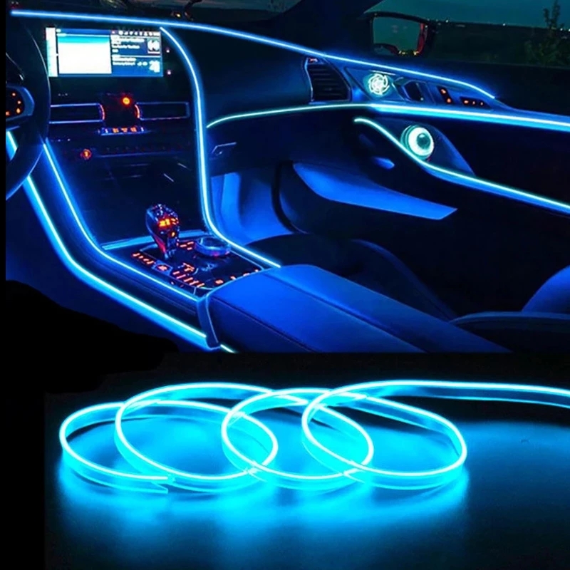 Luces Led decorativas para Interior de coche, tira de neón con cableado EL, luz ambiental Flexible automática, USB, accesorio de lámpara de ambiente para