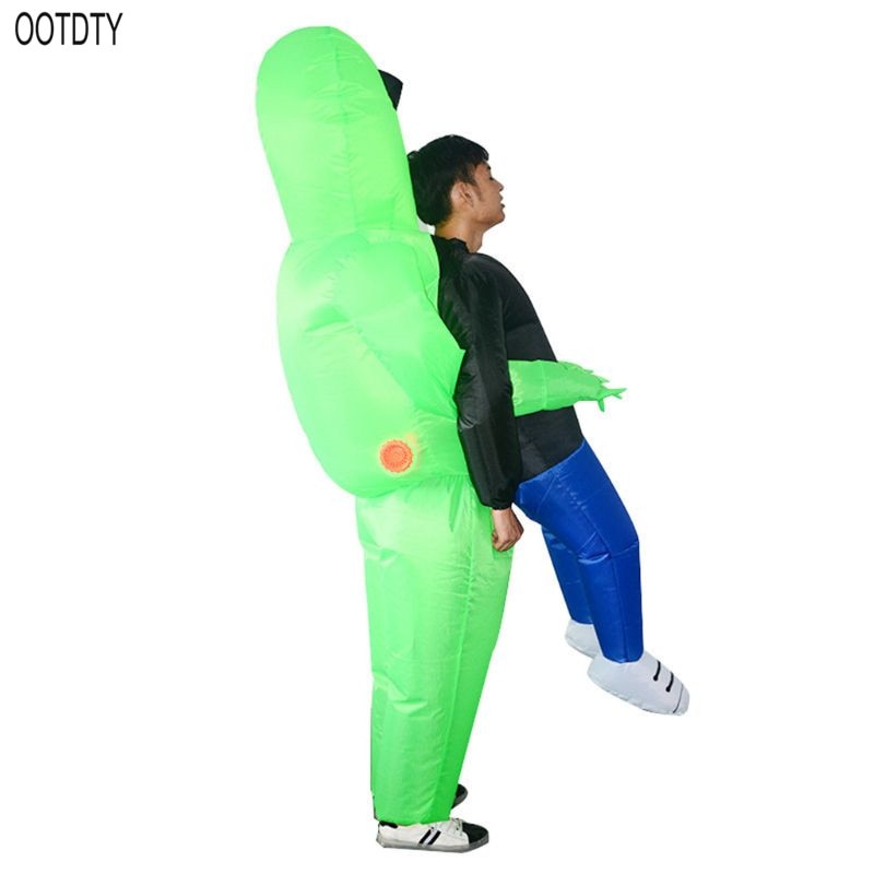 Inflatable Halloween Party Dress Green Alien Pick Me Up Costume Monster Adults Walking Performing Funny Props Suit