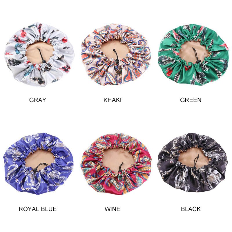 36cm Double-sided Hair Caps Reversible Satin Bonnet Hat Ajustable Silky Night Sleep Cover Cap Hair Hat Hair Styling Accessories
