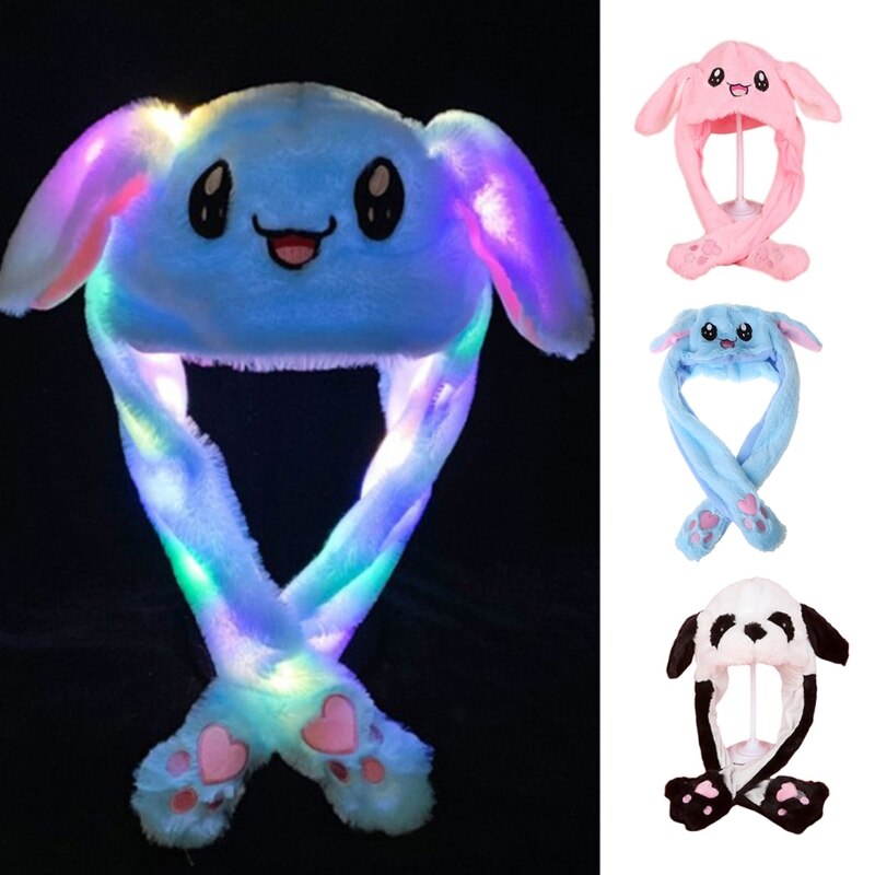Allumer Chapeau En Peluche avec des Oreilles Mécaniques Dessin Animé Lapin Panda LED Couvre-oreille