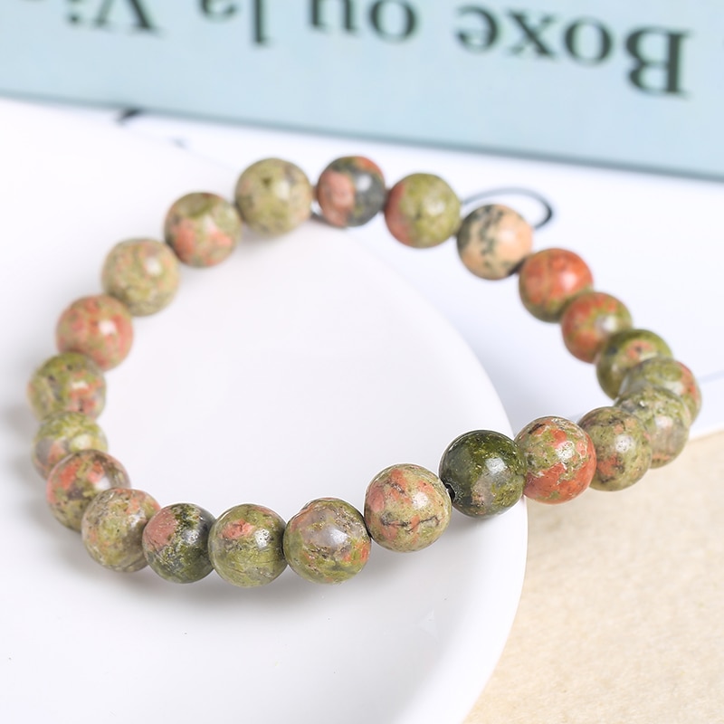 JD naturel Unakite jaspe pierre cristal Quartz perles Bracelets pour femme forme ronde Bracelet bijoux bijoux Vintage