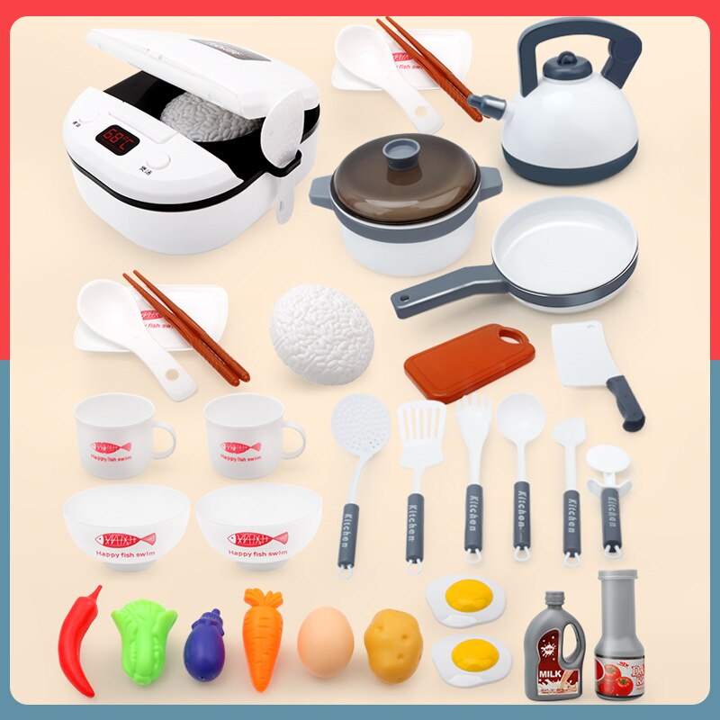 Children Play House Kitchen Toys Simulation Kitchenware Early Education Learning Kit Girl Cooking Rice Cooker Toy Kid's Kitchen: white 38