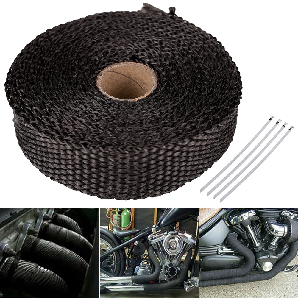 Exhaust Heat Wrap Thermal Tape Fiberglass Heat Wrap Manifold Insulation Roll Resistant with Stainless Ties 5M*2.5cm