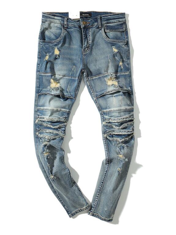 Męskie jeansy dla motocyklistów dżinsy plisowane motocyklowe rowerzysta spodnie dżinsowe męskie szczupły elastyczne żółte spodnie punk dżinsowa plus rozmiar 28 ~ 42