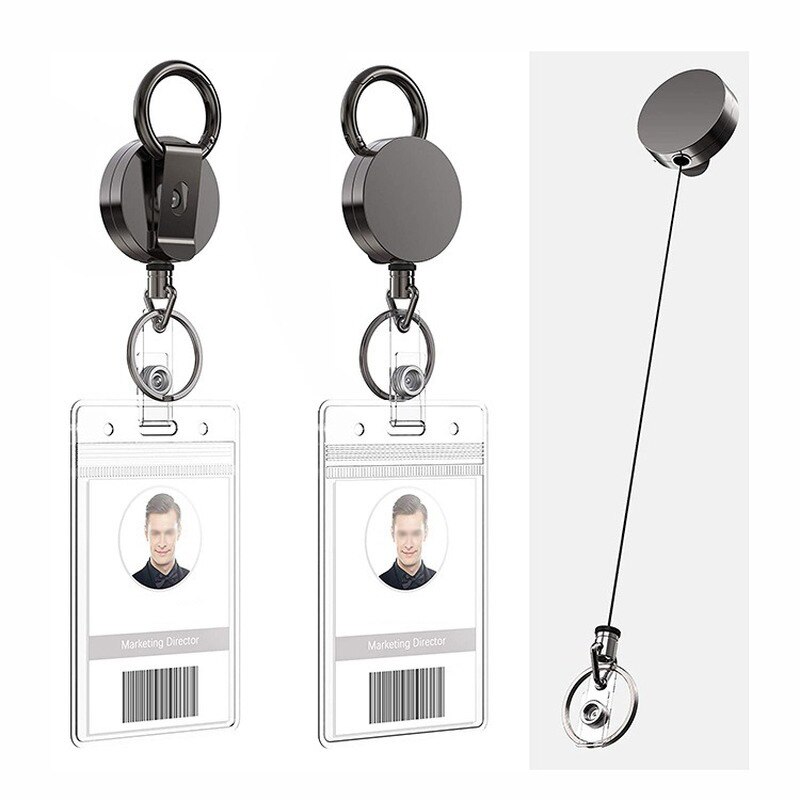 1Pcs Vrouwen Mannen Kaart Badge Houder Reels Clips Sleutelhanger Metalen Intrekbare Pull Badge Reel Id Lanyard Naam Kaart clip