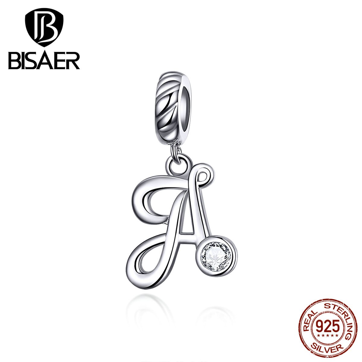 BISAER Letter Charms 925 Sterling Silver Alphabet A Beads Charms fit Women Charm Bracelets Silver 925 Jewelry Making ECC1183-A