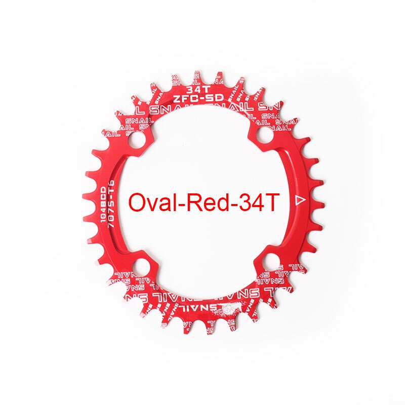 Slak mtb fiets kettingblad 104 bcd smal breed kettingblad 32/34/36/38/40/42t kettingbladen mountainbike voor 8/9/10/11s crankstellen: Ovaalrood -34t