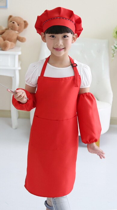 freundlicher kunst Küche Schürzen Taillen 9 Farben freundlicher Schürzen mit Hülse & Koch Hüte für Malerei Kochen Backen 4 teile/satz: M / rot