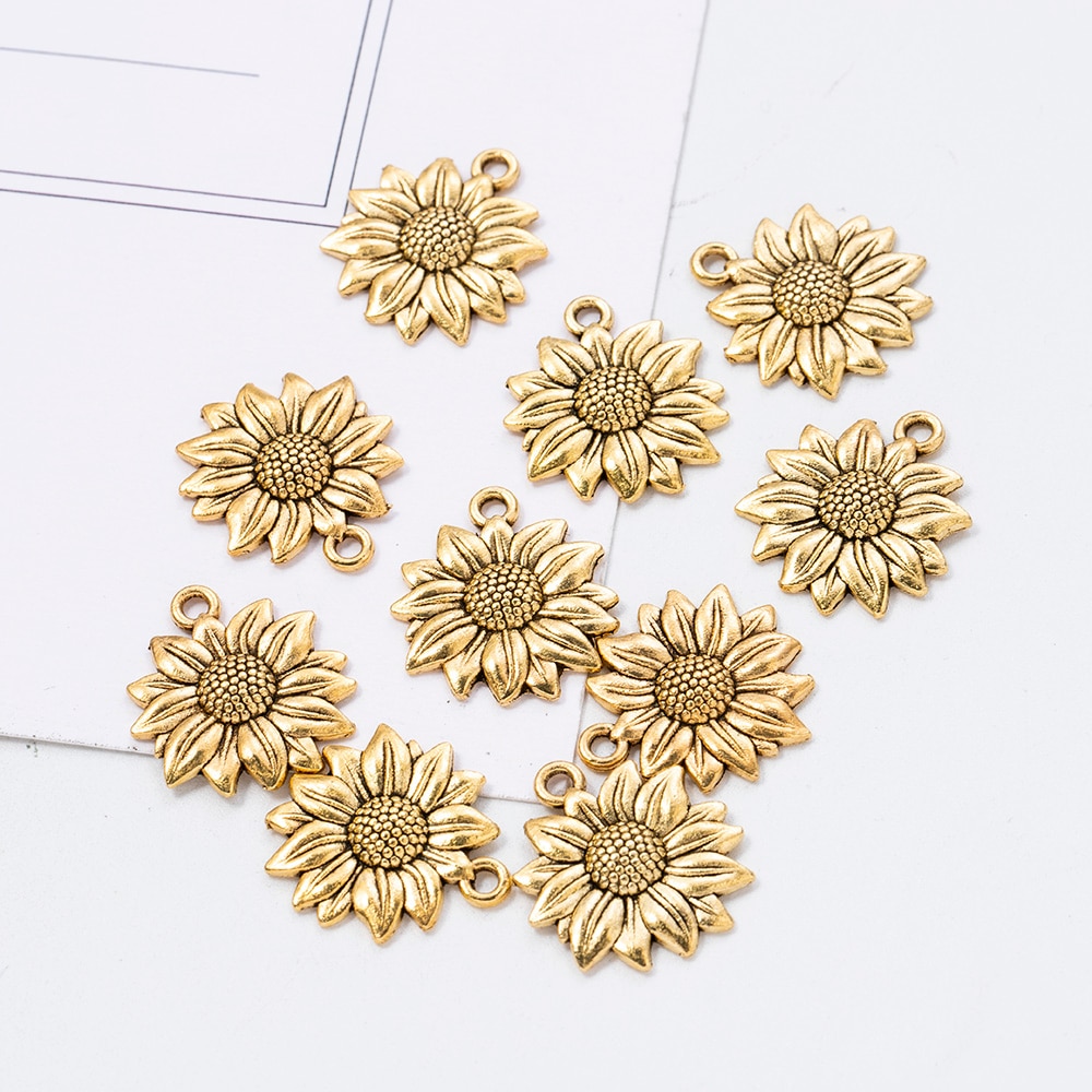 10 Stck Gold Sonnenblumen Diy Zubehör Anhänger Halskette für Frauen Schmuck ErkläSprosse Klassische Weibliche Dekoration Halskette