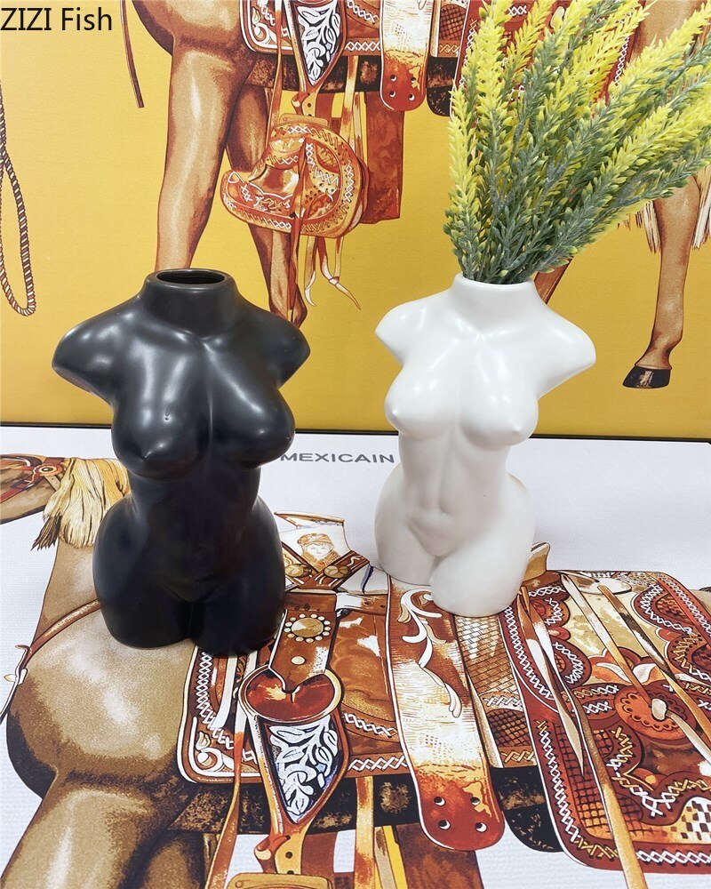 Keramik vaser kroppskonst byst staty blomma insats ornament frostat porslin hantverk kreativitet vas skrivbord dekor heminredning