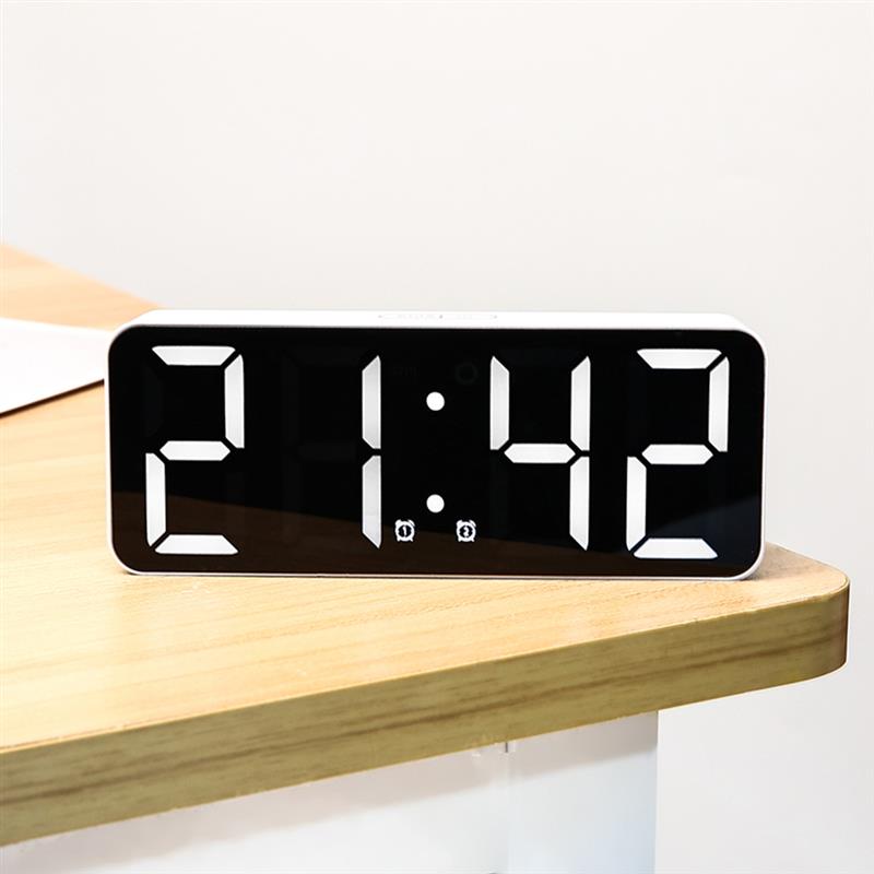 Digitale Led Spiegel Wekker Digitale Snooze Tafel Klok Wake Up Light Elektronische Tijd Temperatuur Display Decoratie Klok