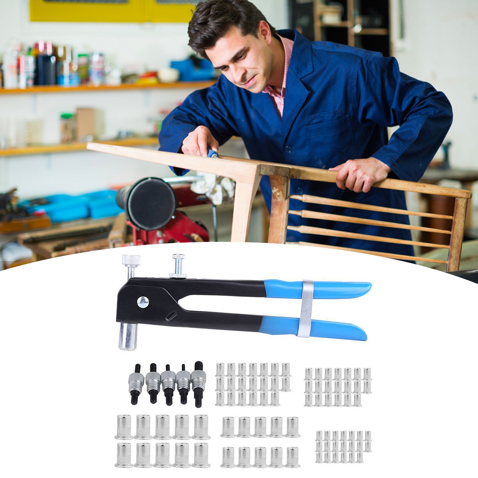 86Pcs Threaded Nut Riveter Insert Tool Riveter Rivnut Nutsert Kit nut rivet tool set One hand pull riveter kit