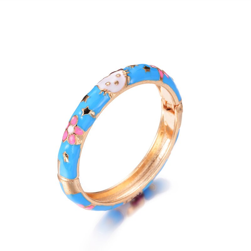 Flower Kitty Bangle Cuff Open Hand Bracelet Manchette For Baby Kids Rose Cute Small Rose Gold Kids Bangles Jewelry