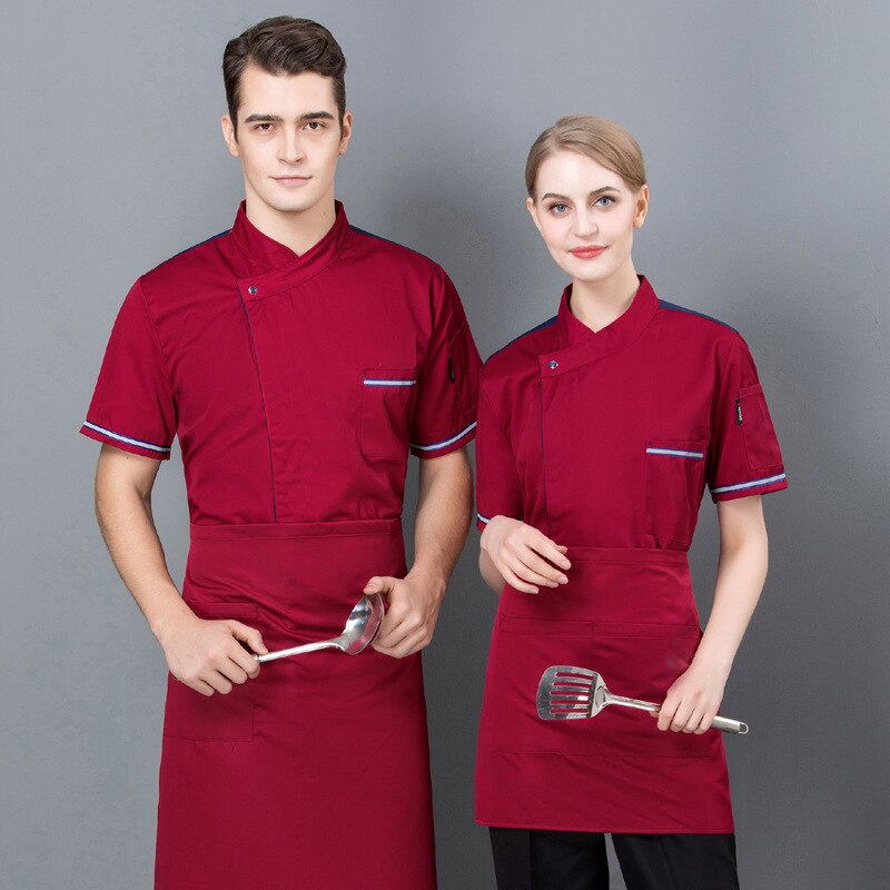 Kjøkken kokk uniform kortermet restaurant kokkens halverme verktøy uniform hvit kjøkkenklær om sommeren