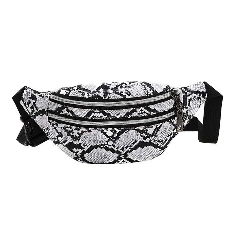 Serpentine Waist Bag Women Fanny Pack PU Travel Party Hip Bum Bag Ladies Belt Pouch Pocket Purse for Phone Card: white