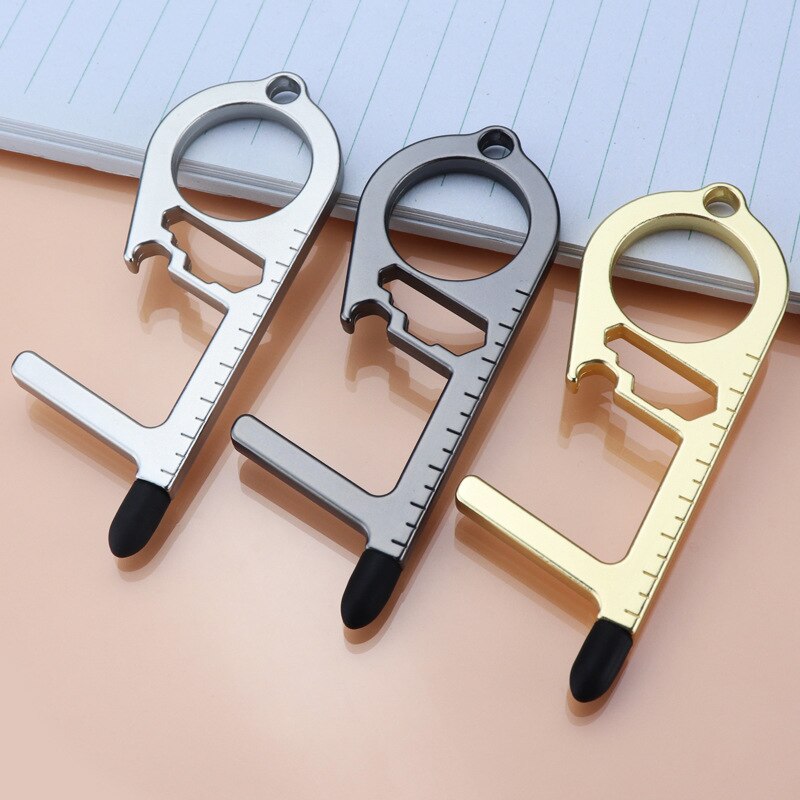 Antimicrobial Key Chain Door Opener Beer Trigger Touch Screen Key Chains Open Door No-Touch Key Press Elevator Tool Hygiene