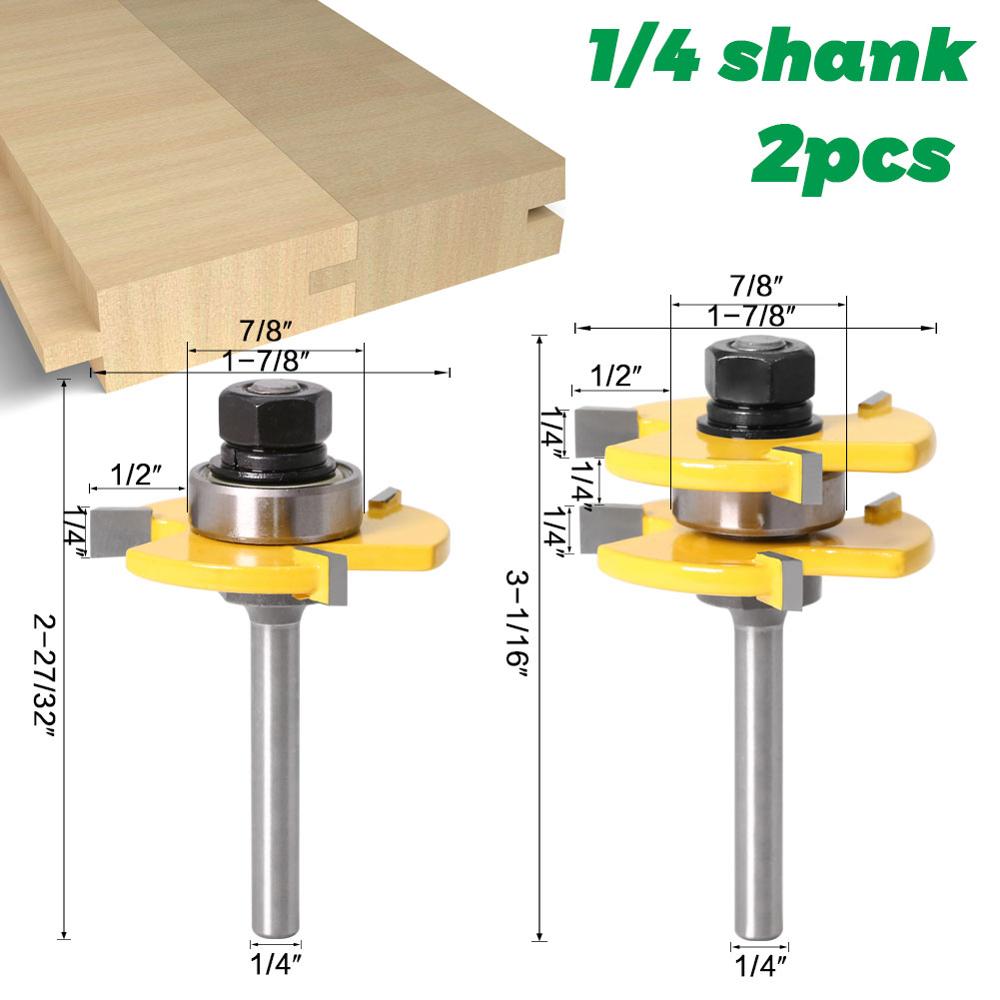 Tongue and Groove Router Bit Tool Set 1/4'' Shank With 45° Lock Miter Bit 1/4'' 6mm Shank - Solid Steel, Anti Kickback: 2PCS 6.35mm shank