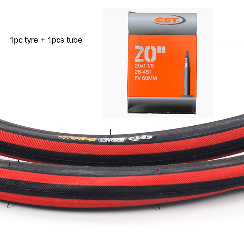CST Speedway-neumáticos de bicicleta de 20 &quot;x 1 1/8&quot;, llanta enganchada 60TPI 451, 6.8Bar/100PSI, piezas de bicicleta plegable Minivelo BMX: 1blackred 1tube