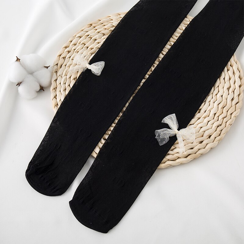 Kinderen Zomer Dunne Gedeelte Gg Brief Ademende Anti-Haak Zijde Leuke Boog Effen Kleur Panty: Black / Xl