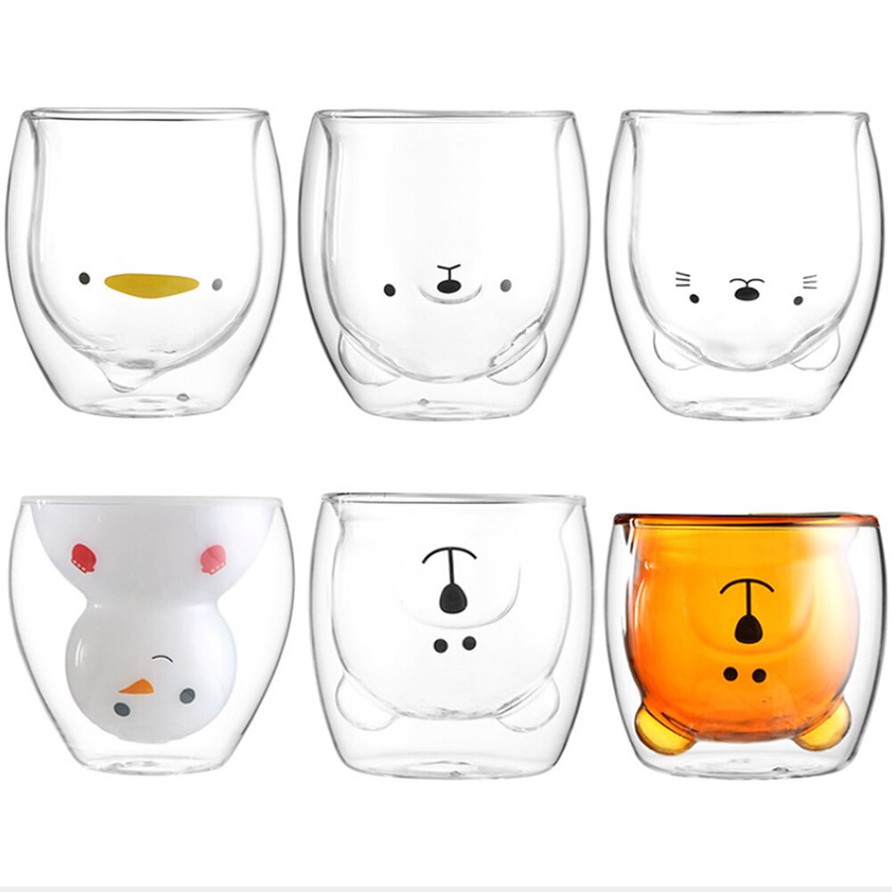 Tazas de Oso de Cristal con aislamiento de doble pared para niños y adultos, taza de café gruesa, 280ml