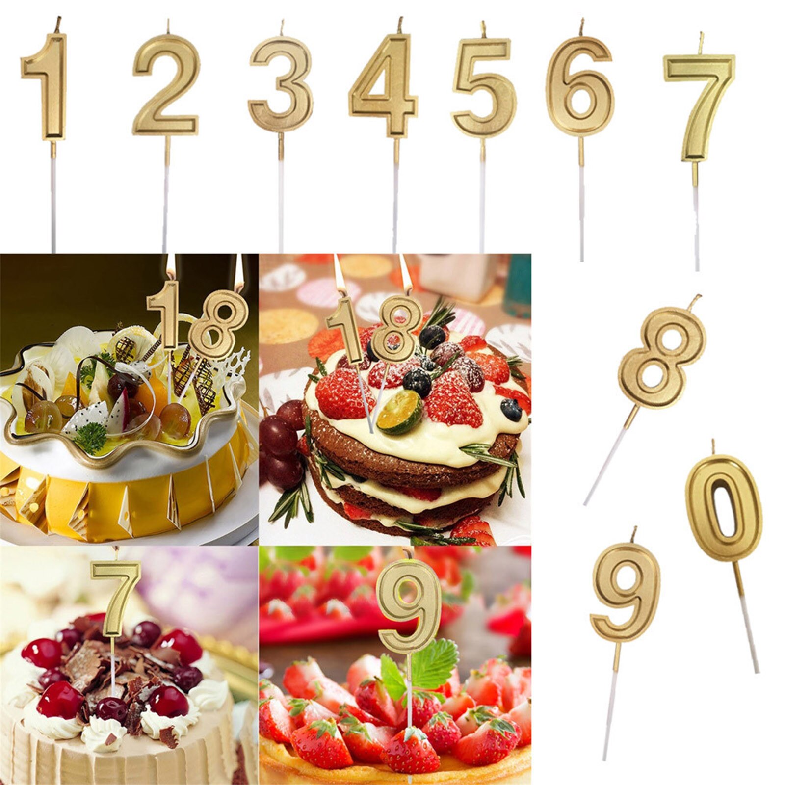 Gold Number Birthday Numeral Candles Number Cake Decor for Adults/Kids Party