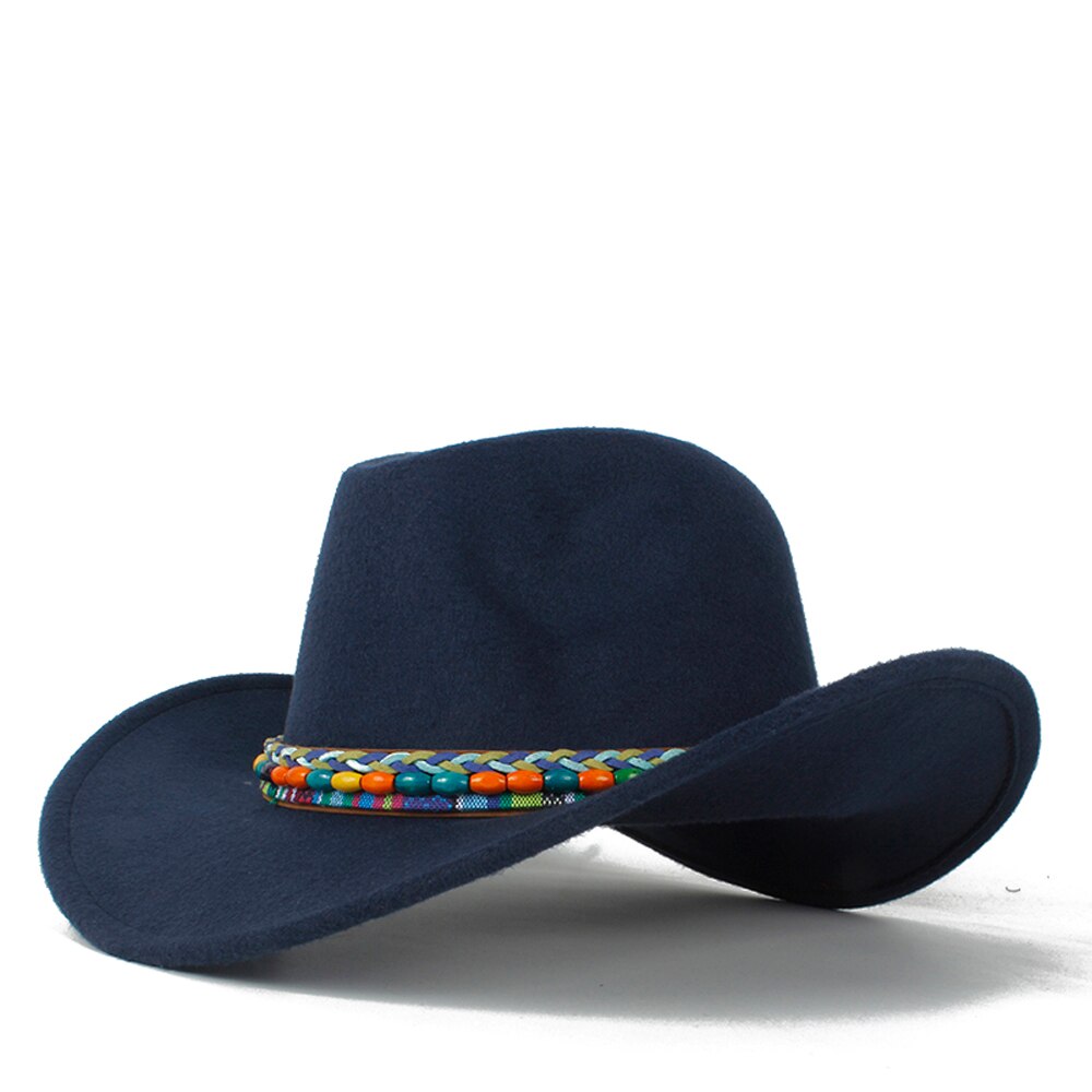 Dam ull ihålig western cowboyhatt roll-up brätte dam outblack sombrero hombre jazz keps storlek 56-58: Mörkblå