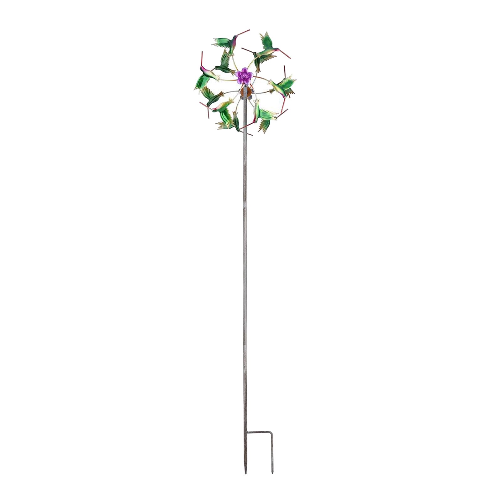 Outdoor Wind Spinners with Stable Stake Metal Art Garden Spinner Windmill Decorative: Hummingbirds