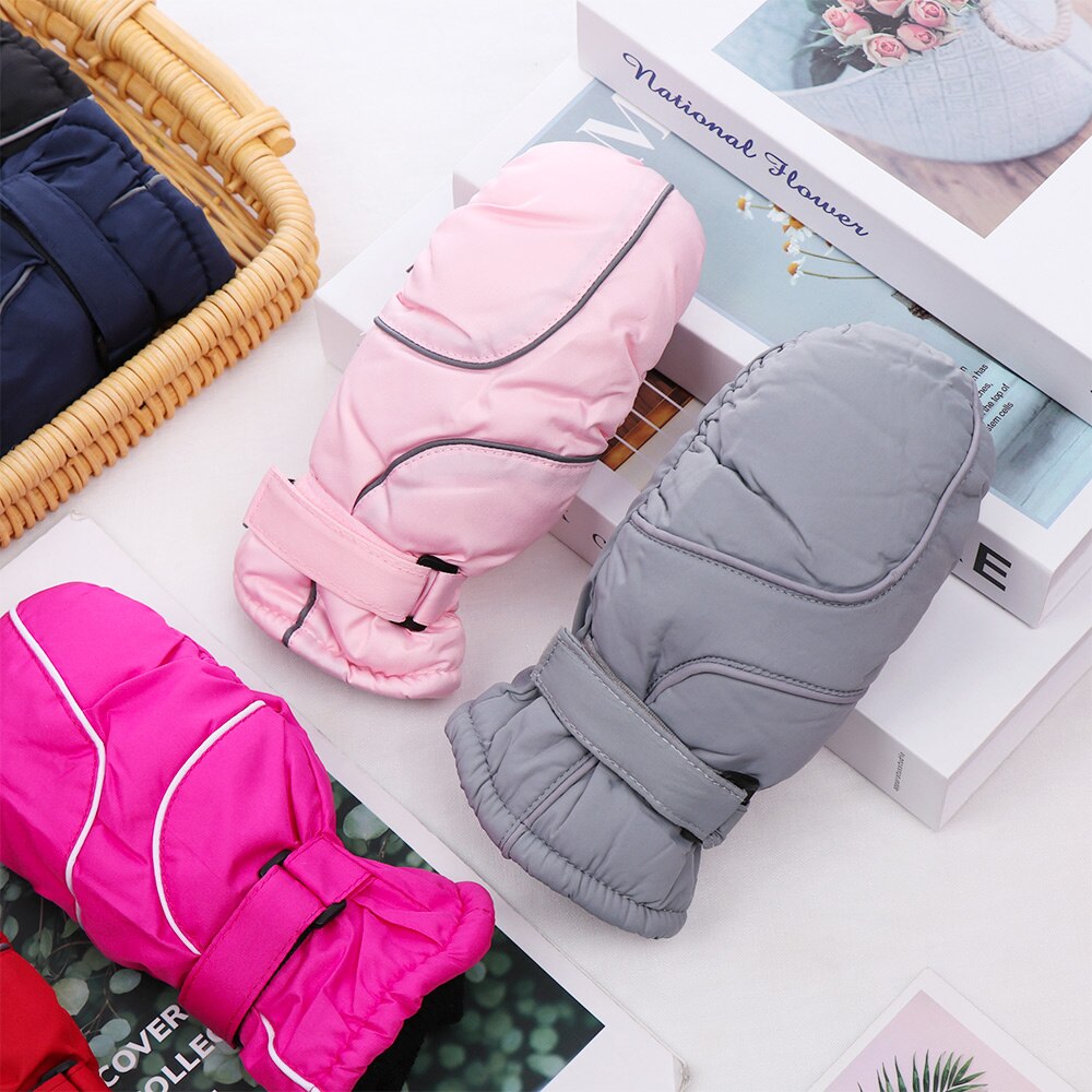 Children Kids Winter Warm Solid Color Gloves Boy Girls Ski Long-sleeved Mitten Windproof Waterproof Thicken Warm Gloves