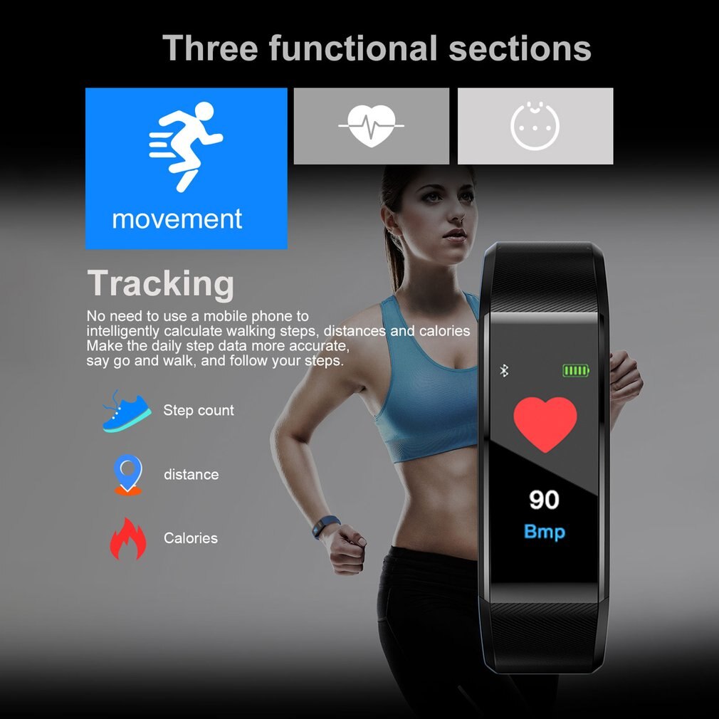 115PLUS Smart Band Waterproof Sport Pedometer Heart Rate Blood Pressure Monitor Bluetooth Smart Bracelet For Android iOS