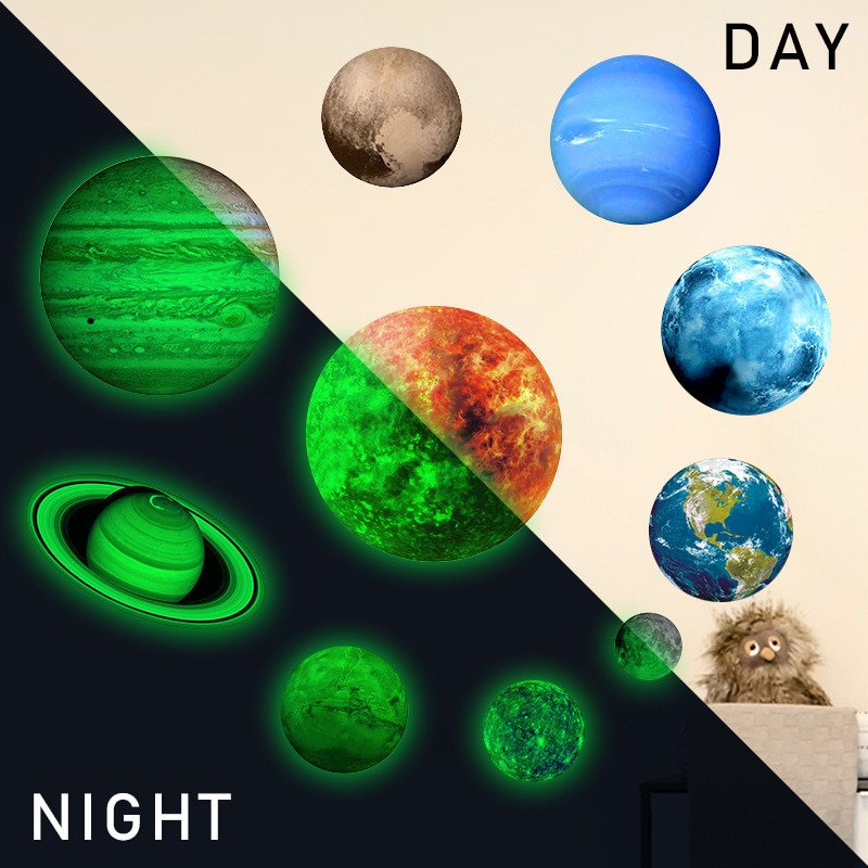 Universet planet galakse børneværelse soveværelse lysende wallstickers loftsmærkater dekoration solsystem fluorescerende vægindretning