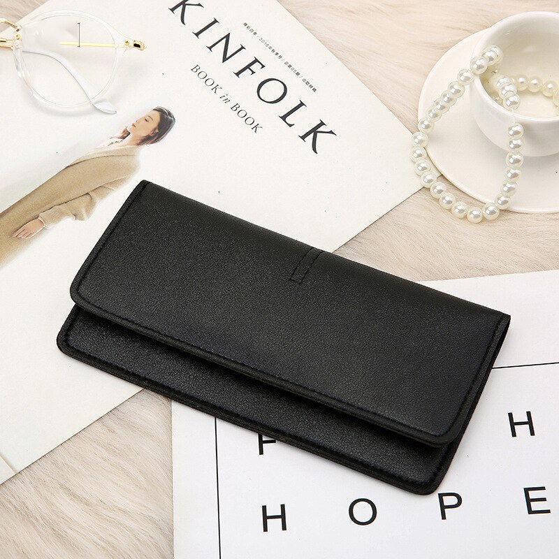 style simple ultra-thin wallet temperament female bag soft leather wallet female wallet birthday: black