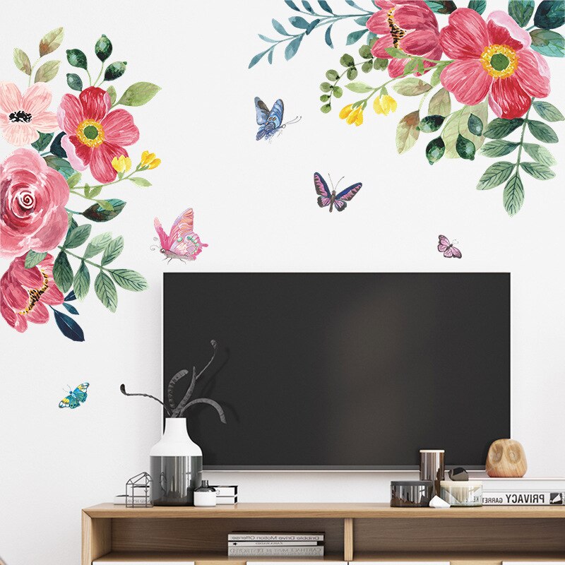 Pegatinas de pared de flores de acuarela creativas para sala de estar, decoración de dormitorio, autoadhesivo extraíble, calcomanías de pared de PVC, decoración de murales artísticos