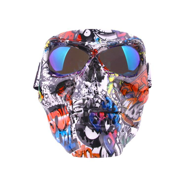 Máscara Modular de motocicleta, cascos de Scooter, máscara de motocicleta, máscara de Calavera, medio casco, gafas, máscara de esquí, gafas desmontables: Letters color lens