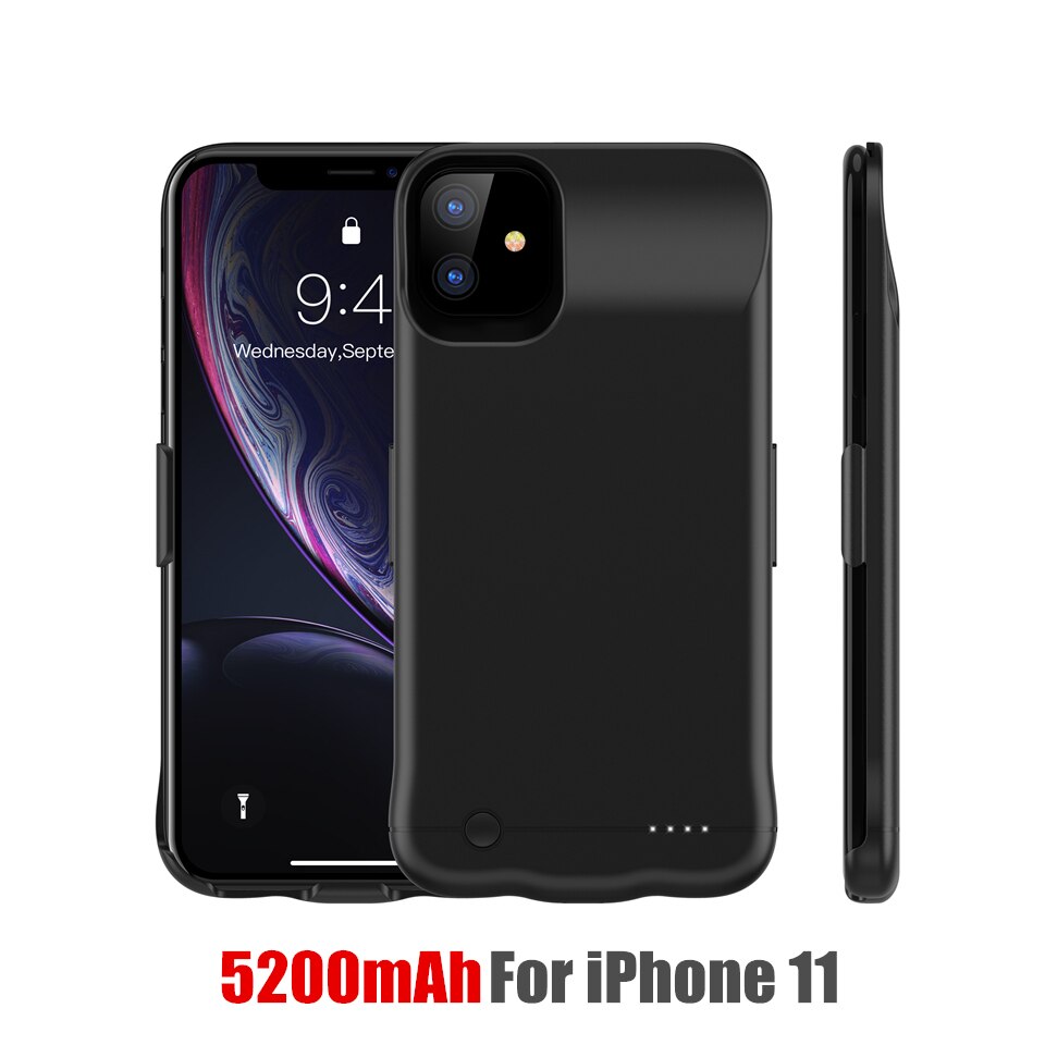 Fundas para cargador de batería Amstar, funda trasera para cargador de batería de 5200/6200mAh para iPhone 11 Pro Max X XR XS Max: HK29 Black 11